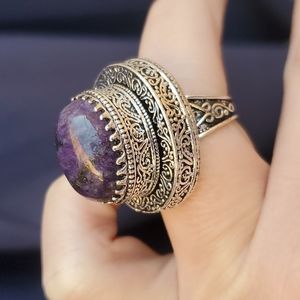 New Charoite 925 Silver Statement Ring.